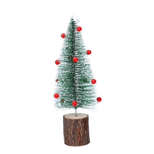 Green Bristle Tree w Red Bells on Log Orn, Sml