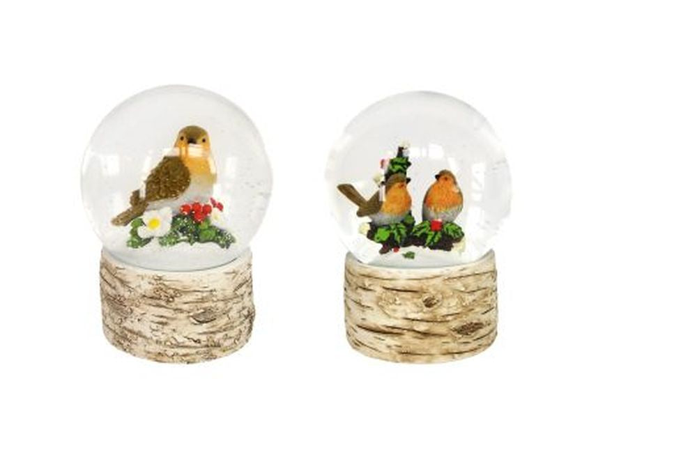 Resin/Glass Robin Snowdome, 2as, Lge