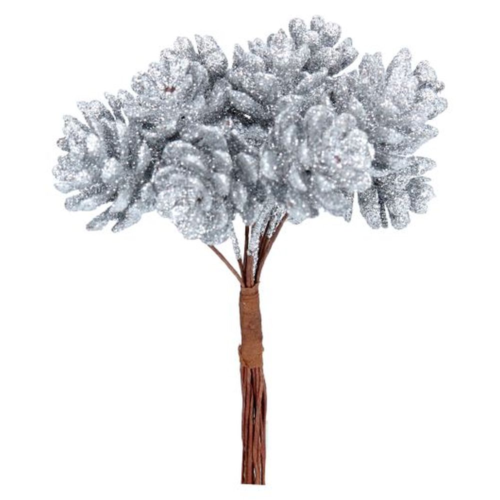 Silver Glitter Mini Cone Bunch Pick