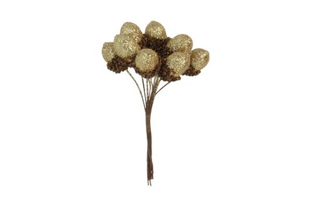 Gold Glitter Acorn Pick Bunch 11cm