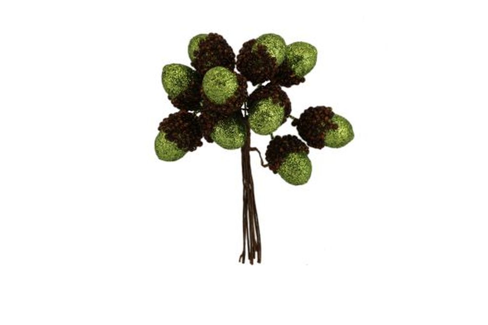 Green Glitter Acorn Pick Bunch 11cm