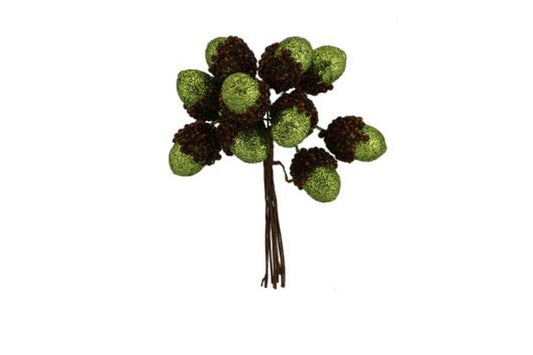 Green Glitter Acorn Pick Bunch 11cm