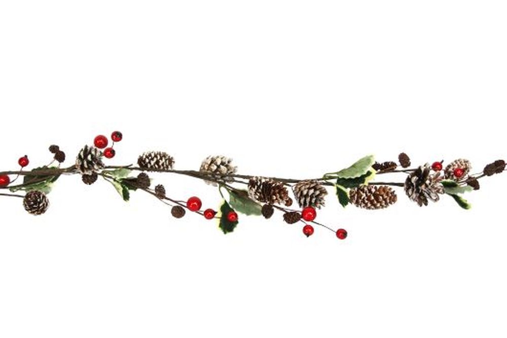 Wire Garland w Red Berry/Leaf/Snowy