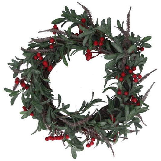 Green Leaf/Red Berry Twig Wreath