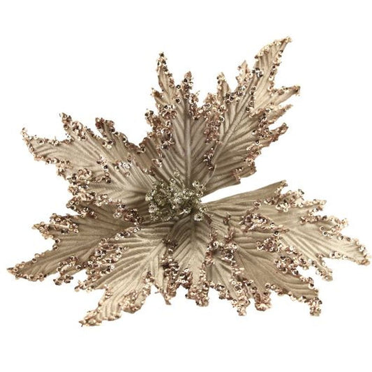 Pale Gold Fabric/Glitter Poinsetta Clip