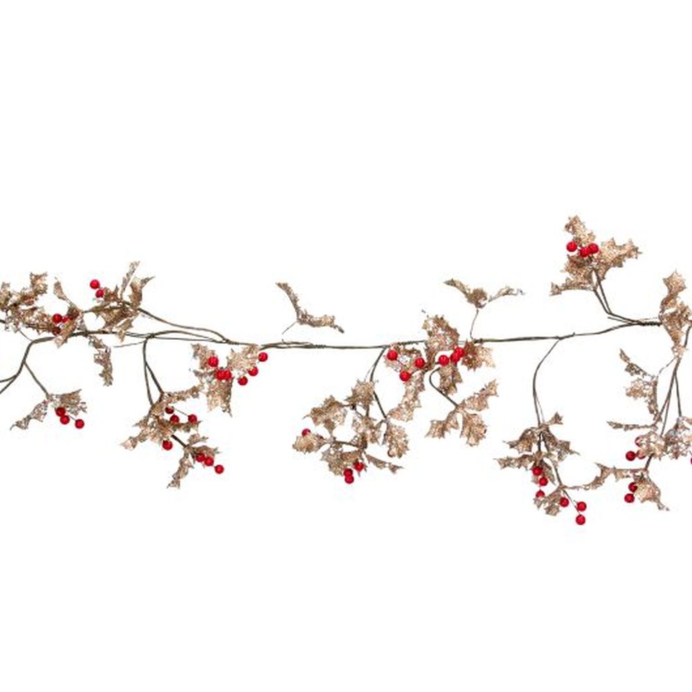 Gold Glitter/Acrylic Mini Holly Garland