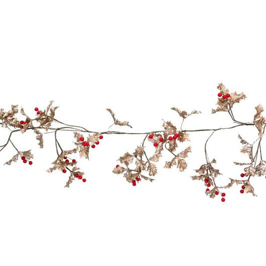 Gold Glitter/Acrylic Mini Holly Garland