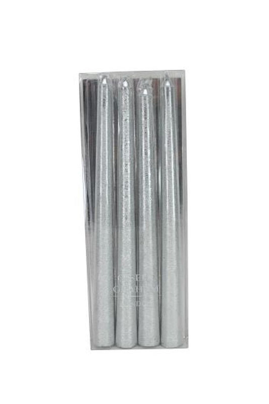 Silver Dipped Wax Taper Candle, Pack/4
