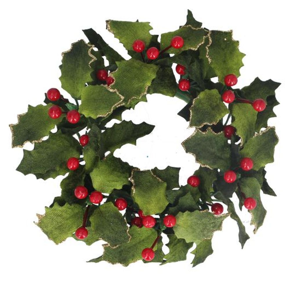 Velvet Holly Candle Ring, Lge