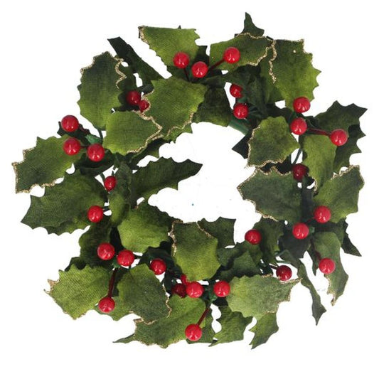 Velvet Holly Candle Ring, Lge