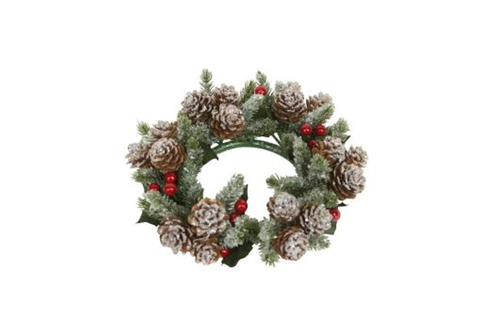 Frosted Fir/Red Berry Candle Ring, Lge