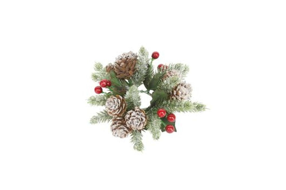 Frosted Fir/Red Berry Candle Ring, Sml