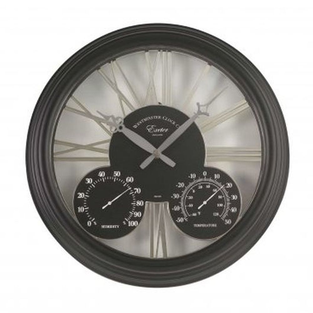 Exeter Wall Clock/Thermometer 15in Black