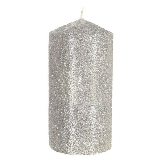 Silver Glitter Cylinder Candle