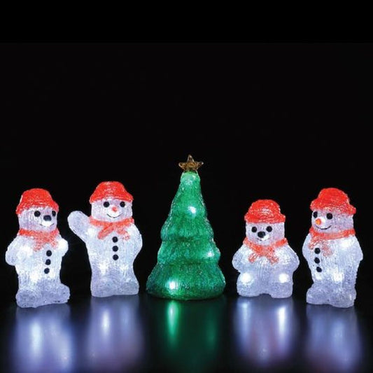 SET OF 5 ACRYLIC SNOWMEN & TREE STRING LIGHTS