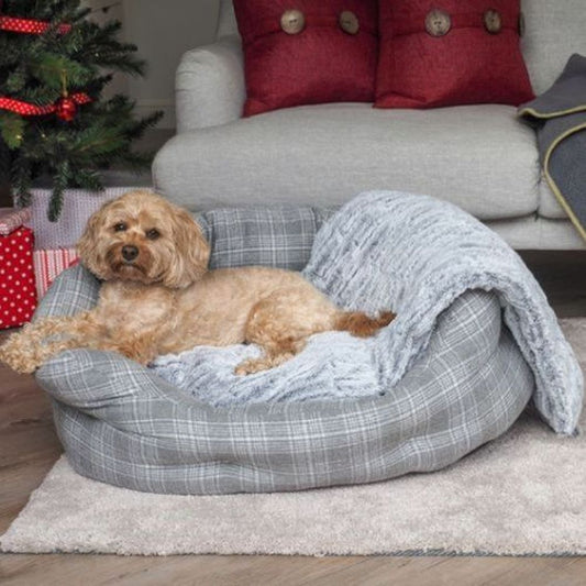 Grey Plaid S Oval Bed