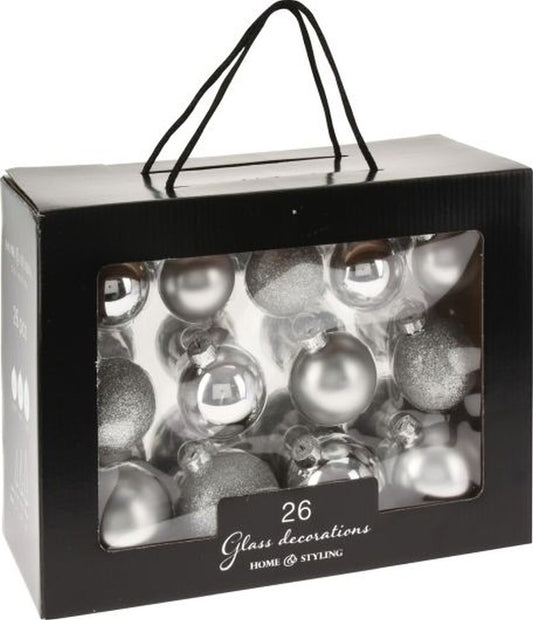 XMAS BALLS SET 26PCS SILVER