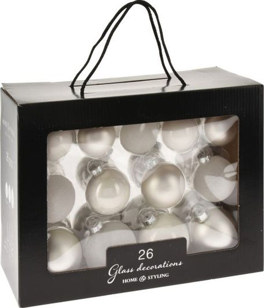XMAS BALLS SET 26PCS WHITE