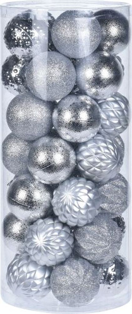 XMAS BALLS 6CM SET35 SILVER