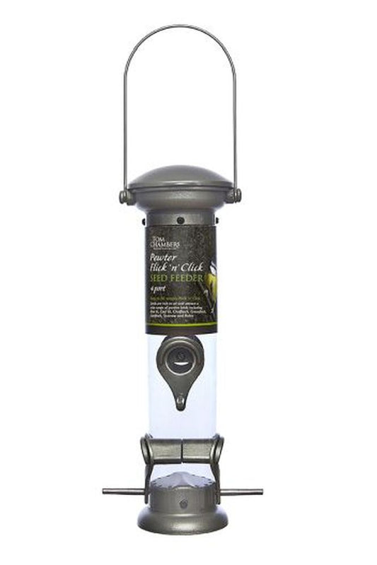 Pewter Flick 'n' Click Seed Feeder - 4 port