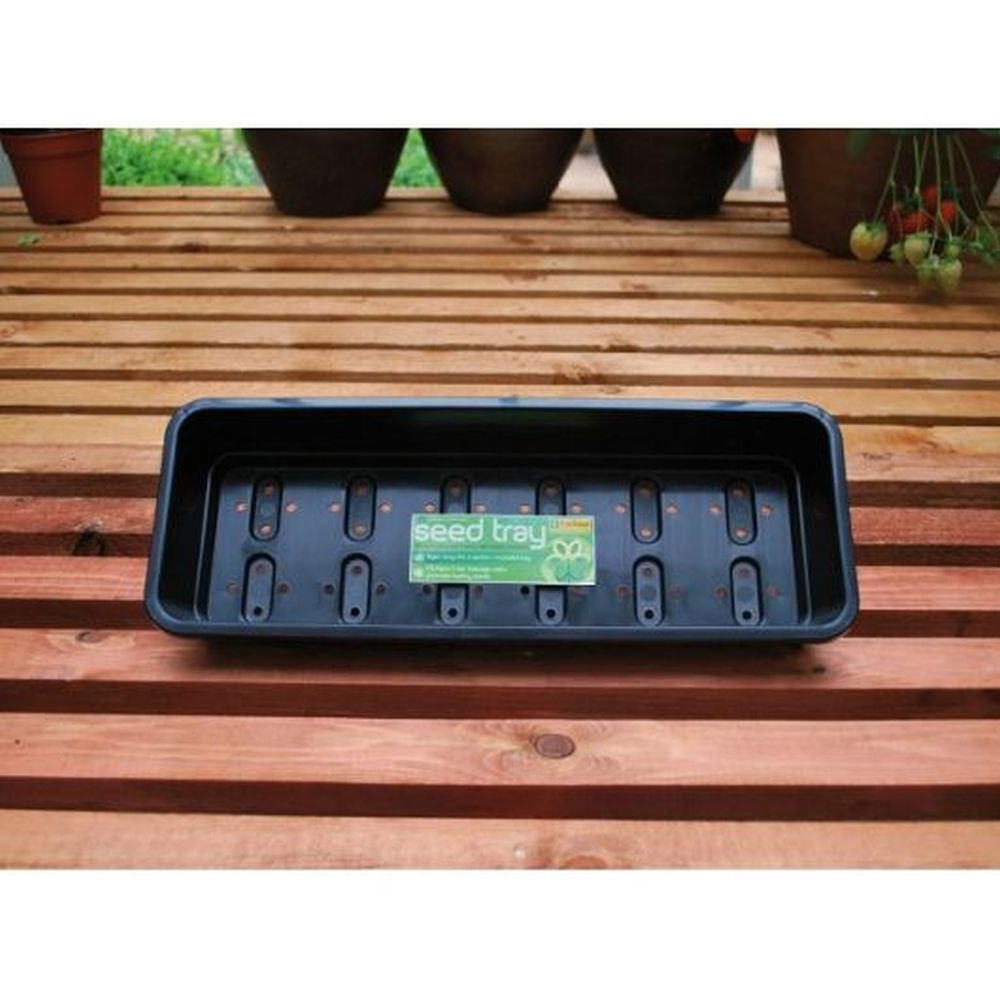 Narrow Seed Tray Black With Holes