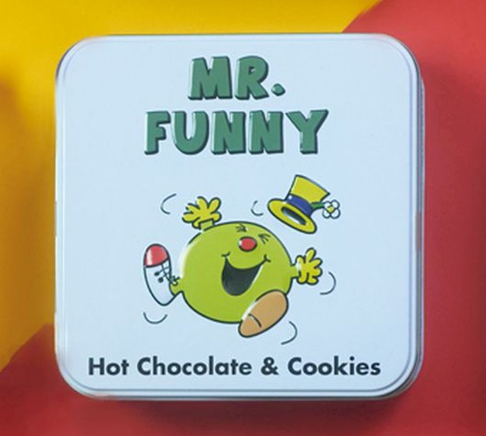 Mr Funny Tin With 120G Hot Choc & 100G Choc Chip Cookie