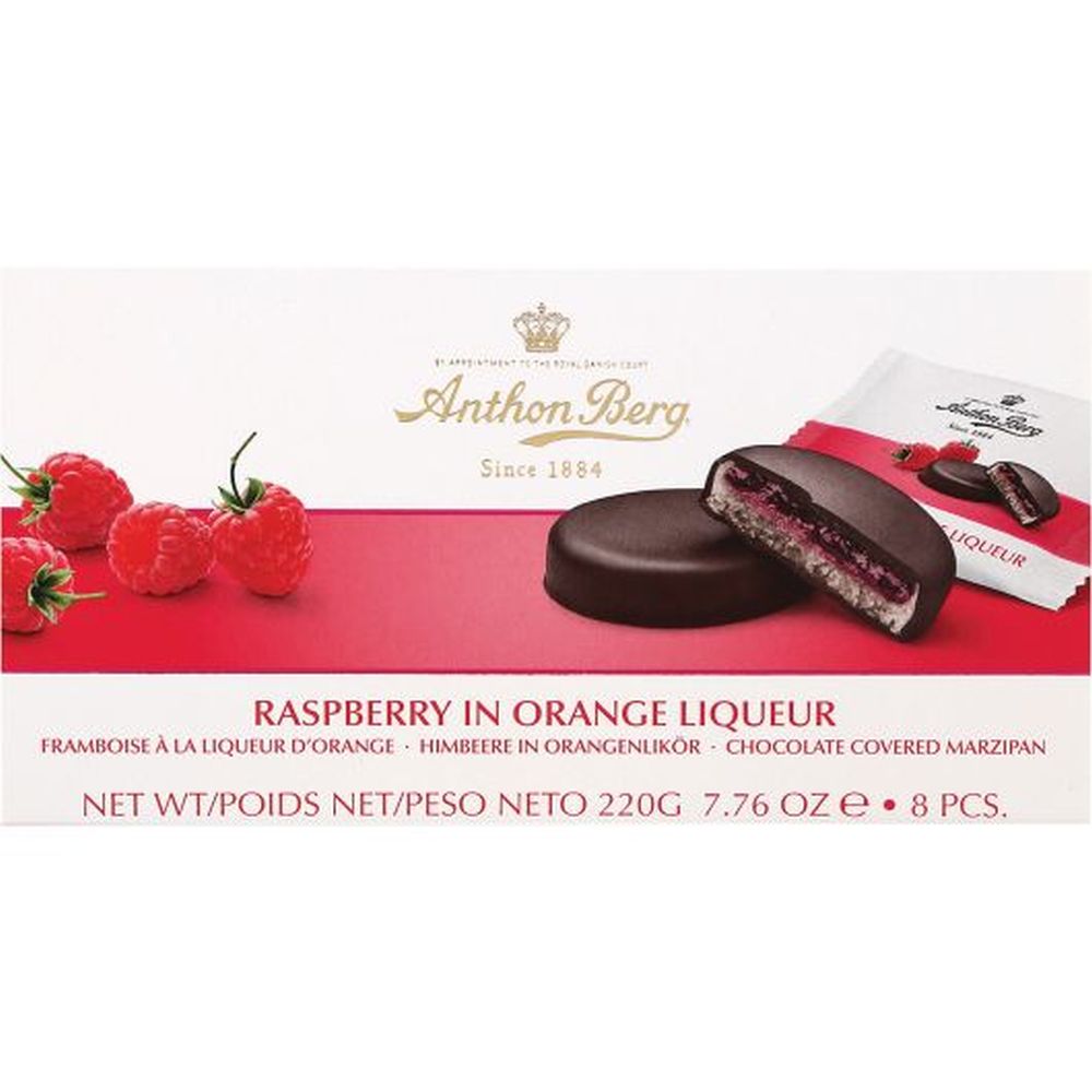 Anthon Berg Raspberry in Orange Liq Choc Cvrd Marzipan 220G