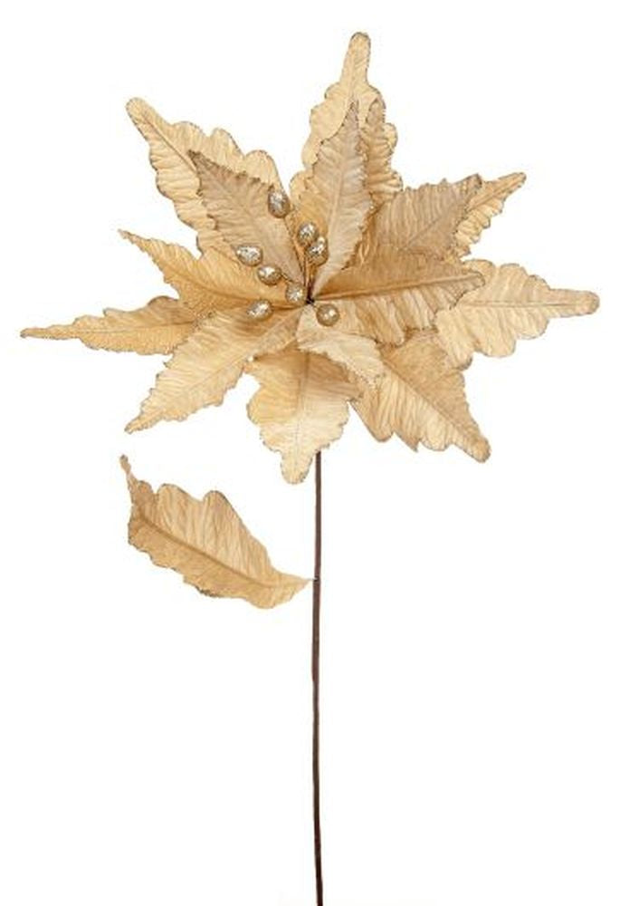 68cm champagne gold velvet poinsettia stem
