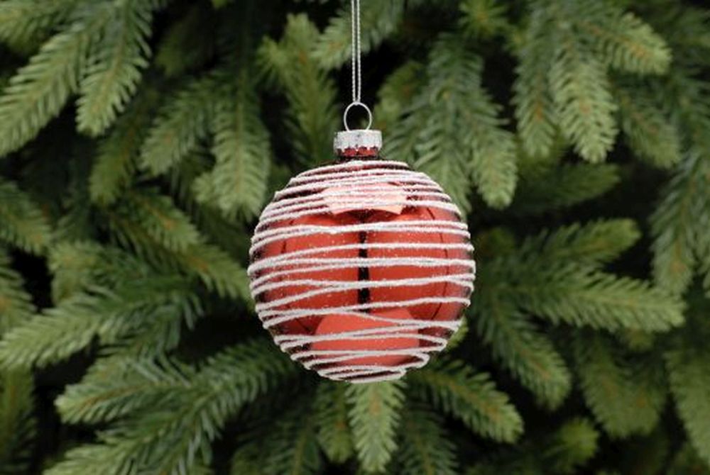 8cm red with white stripes glass ball