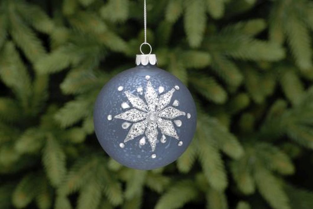 8cm matt blue with silver glitter glass ball
