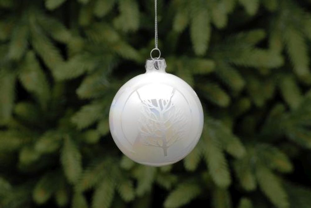 8cm white iridescent with white tree glass ball