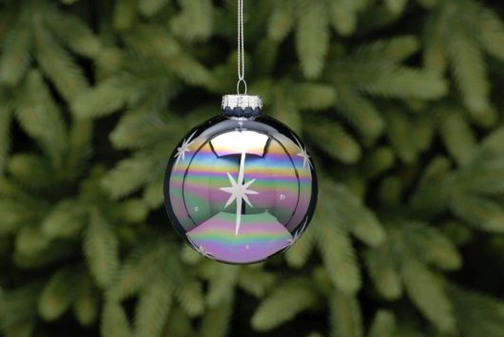 8cm petrol effect with silver stars glass ball