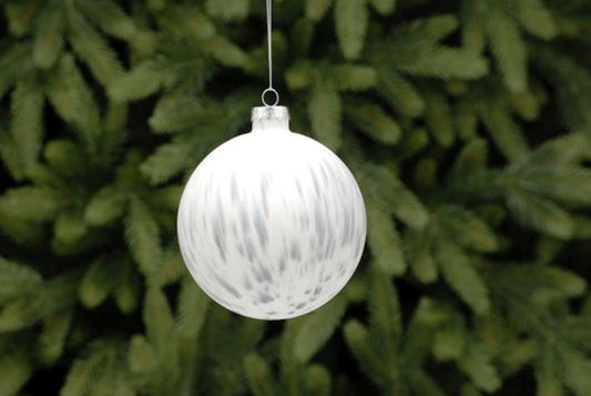 10cm matt white with blue detail glass ball