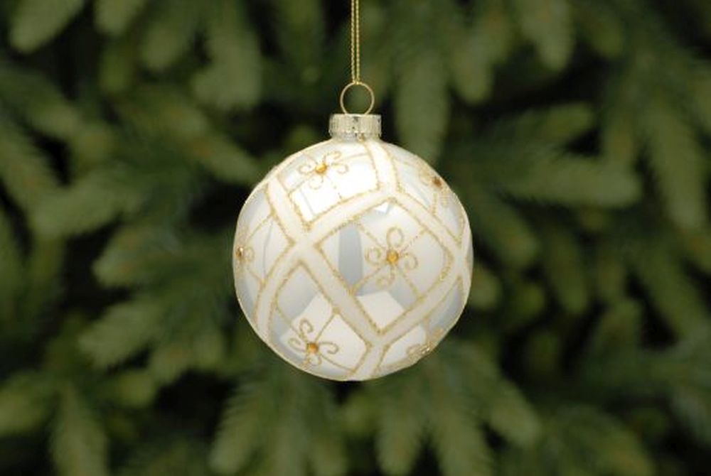 8cm cream with gold glitter glass ball