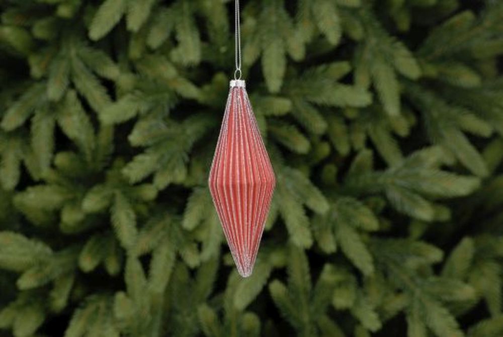 14cm red with silver glitter glass diamond