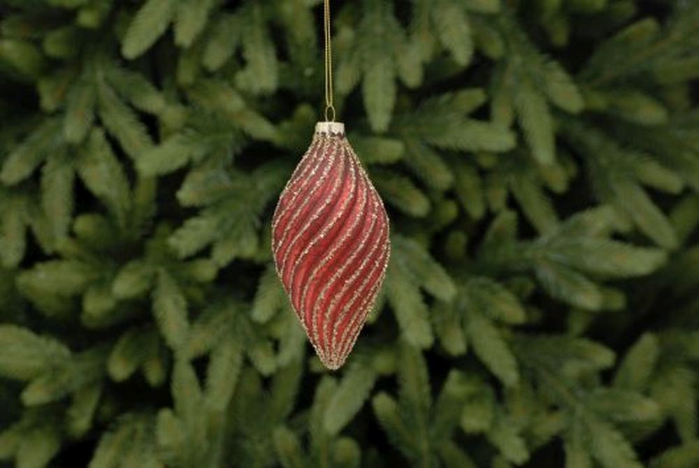 13cm red with gold glitter glass drop