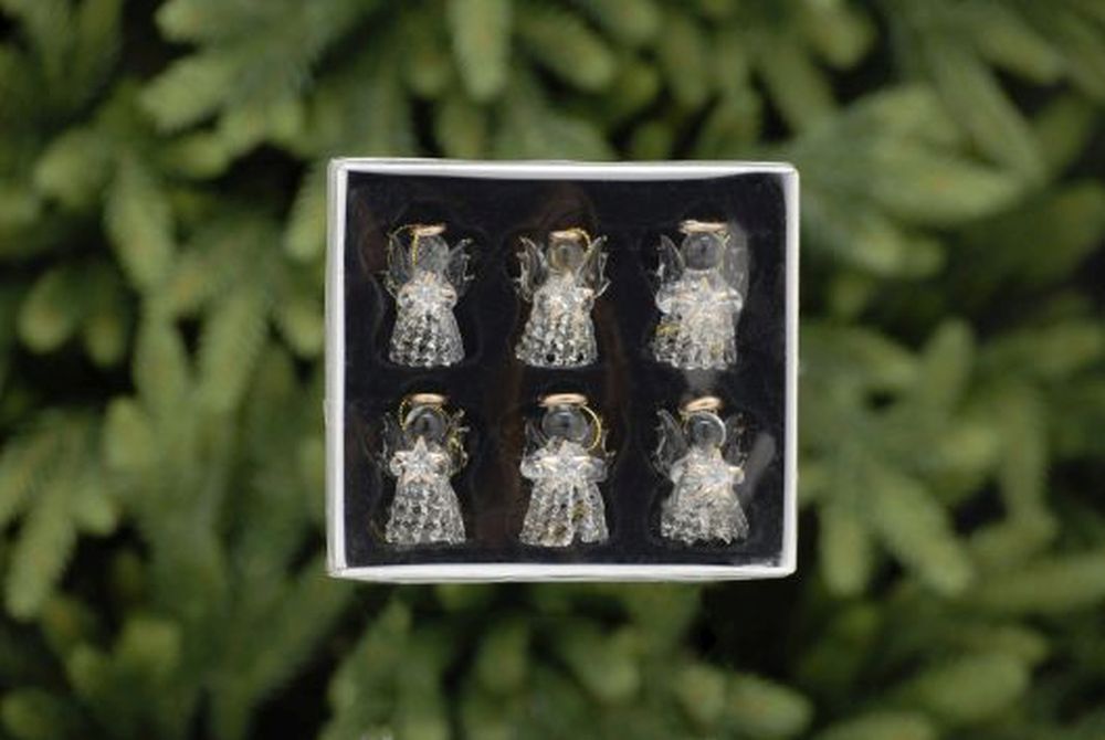 set of 6 x 6cm glass angels with gold halo