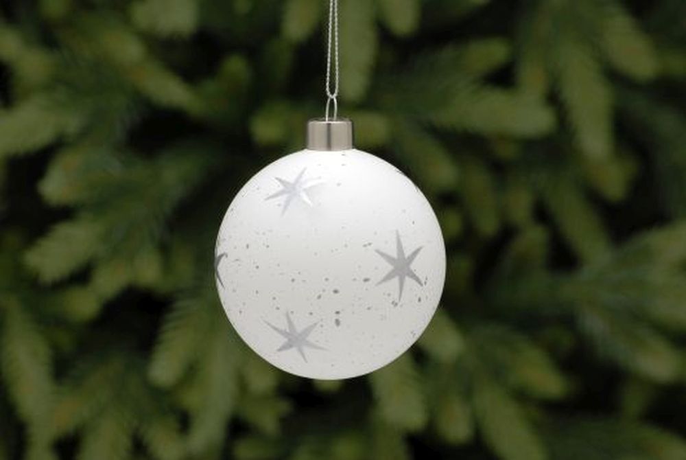 8cm white with silver star glass ball