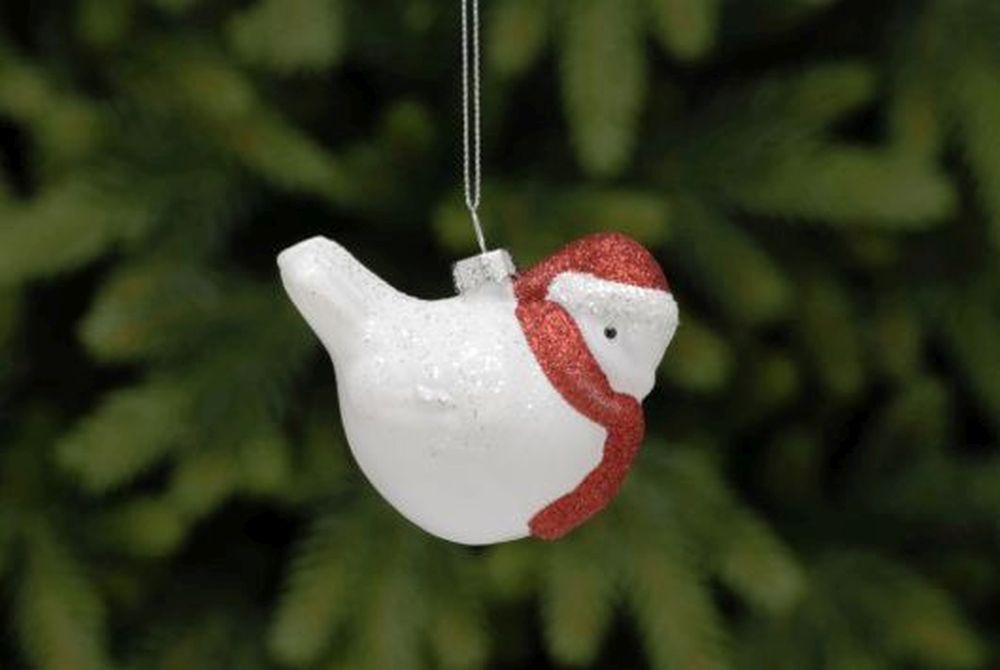 8cm white glass bird with scarf