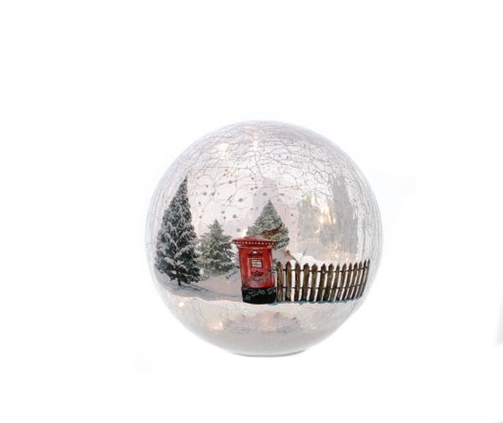 20cm bo postbox winter scene crackle effect ball