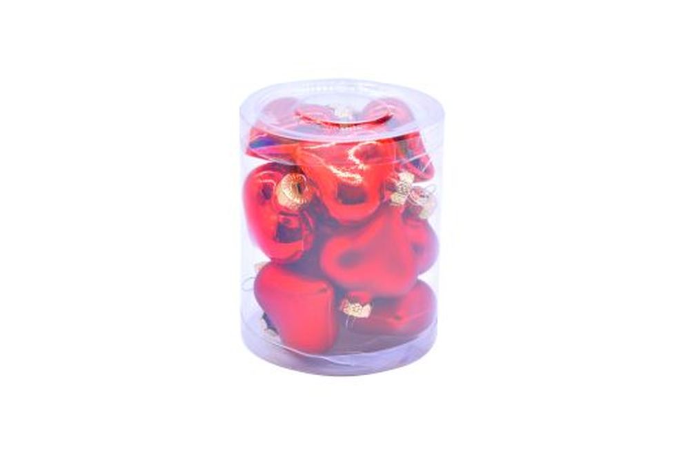 12pcs x 3.5cm red glass heart in tub