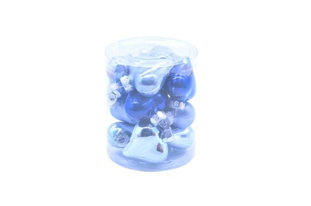12pcs x 3.5cm light/dark blue glass heart in tub