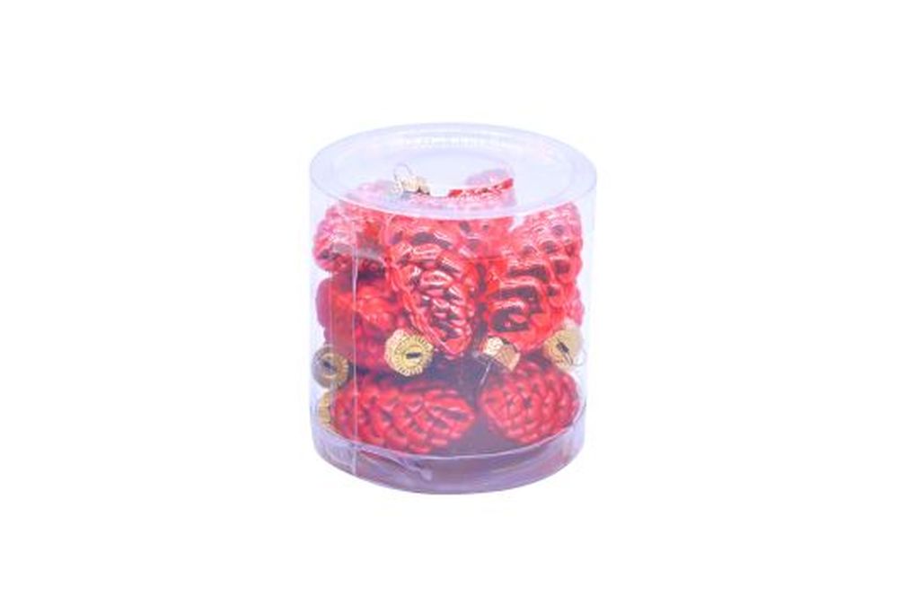 12pcs x 5cm red glass pinecone in tub