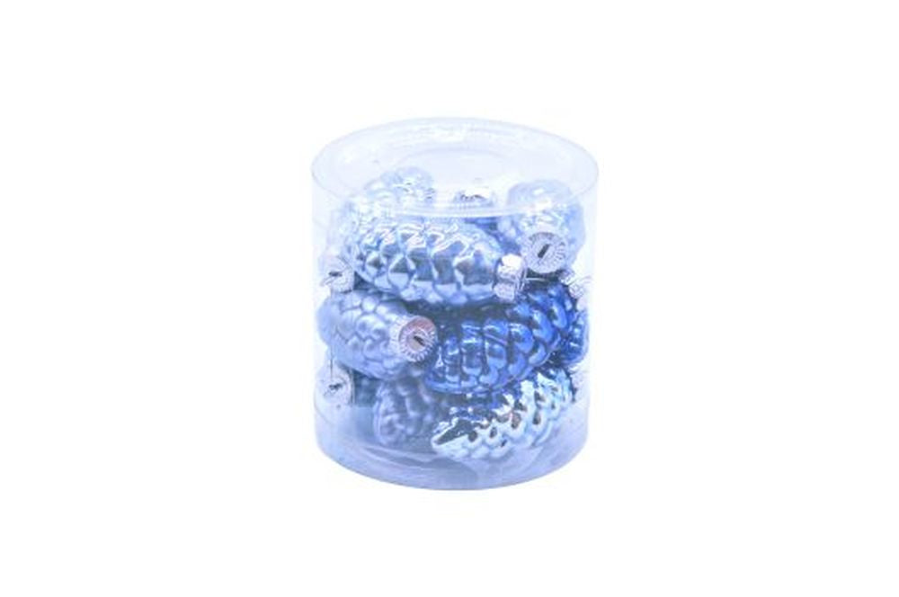 12pcs x 5cm light/dark blue glass pinecone in tub