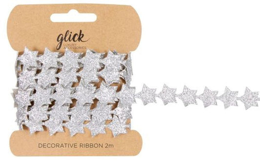 GIFT DRESSING 2M GLITTER STARS SILVER