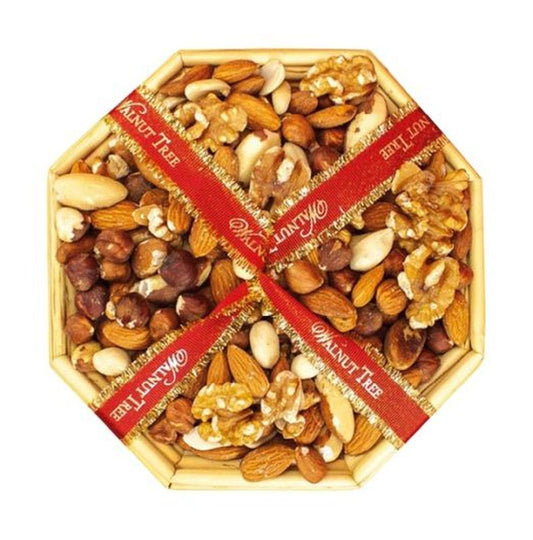 WALNUT TREE Octagonal Reed Tray filled with Nuts 300g