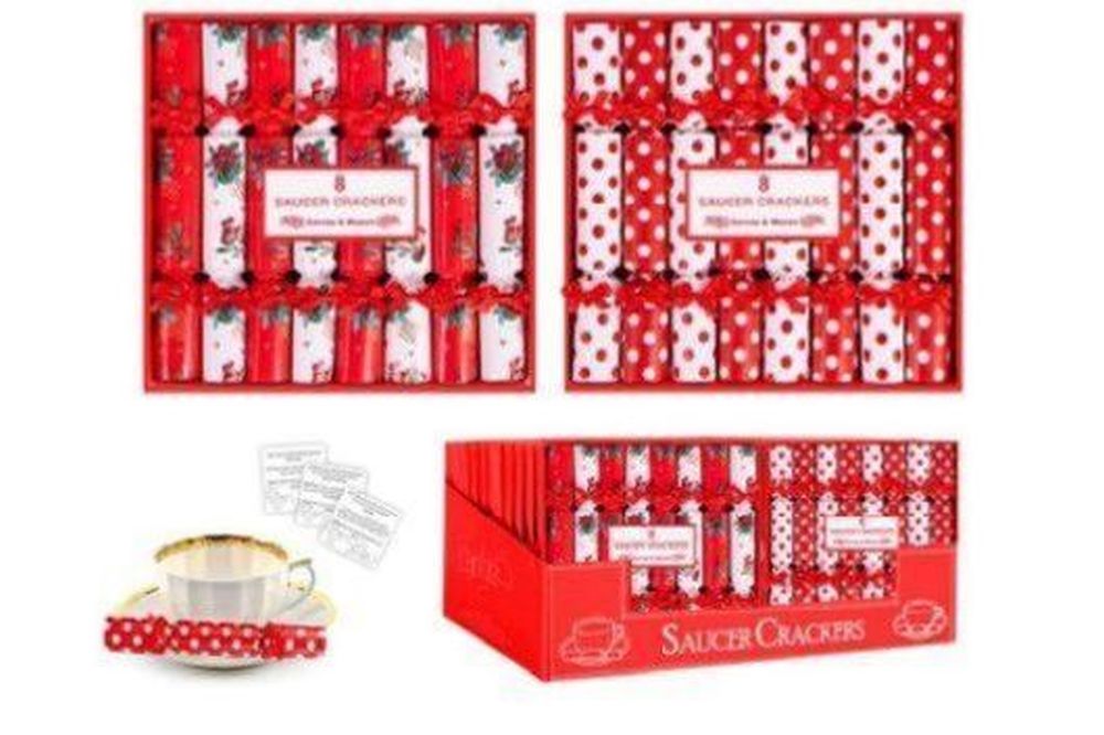 8 RED & WHITE SAUCER CRACKERS