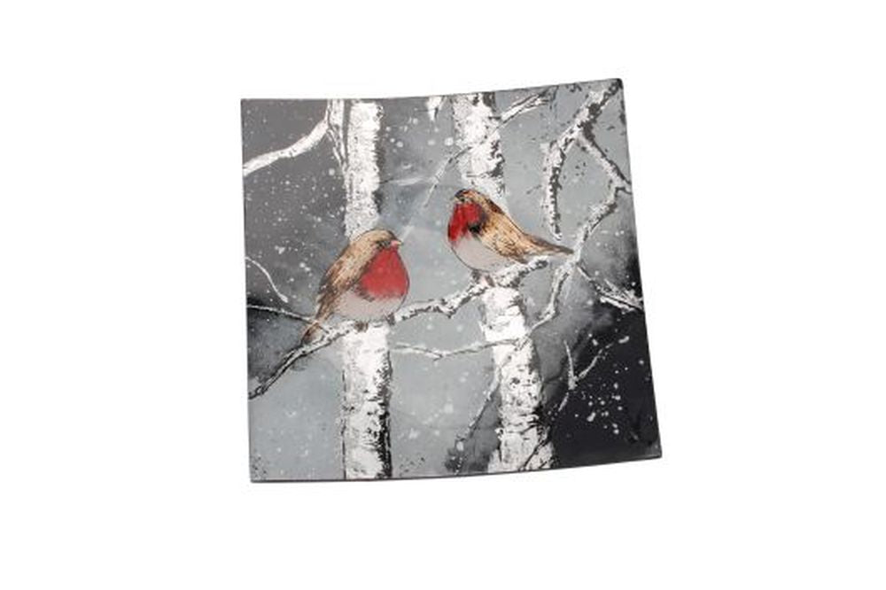 Winter Robin Glass Small Square Plate