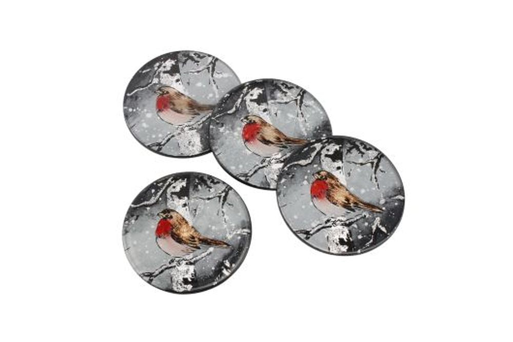 Winter Robin Set Of 4 Glass Coasters