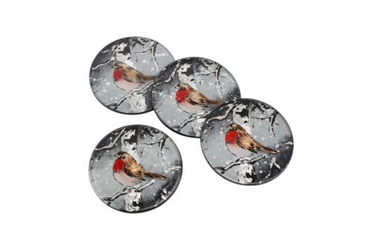 Winter Robin Set Of 4 Glass Coasters
